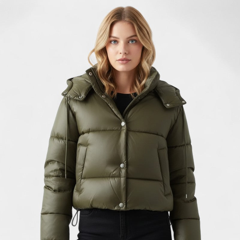 Women’s Puffer Jacket – Hooded Design, Short Length