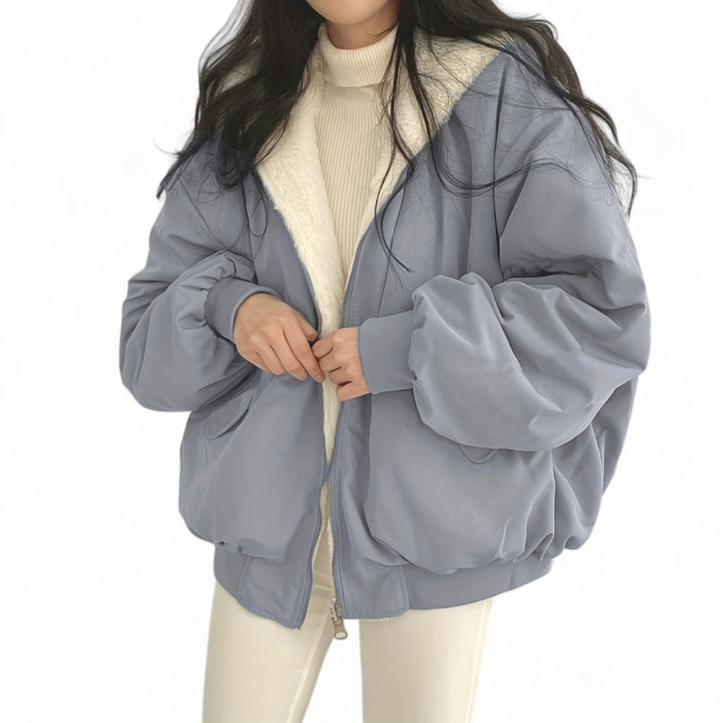 Women’s Reversible Jacket – Zip Front, Long Sleeves, Side Pockets, Oversized Fit