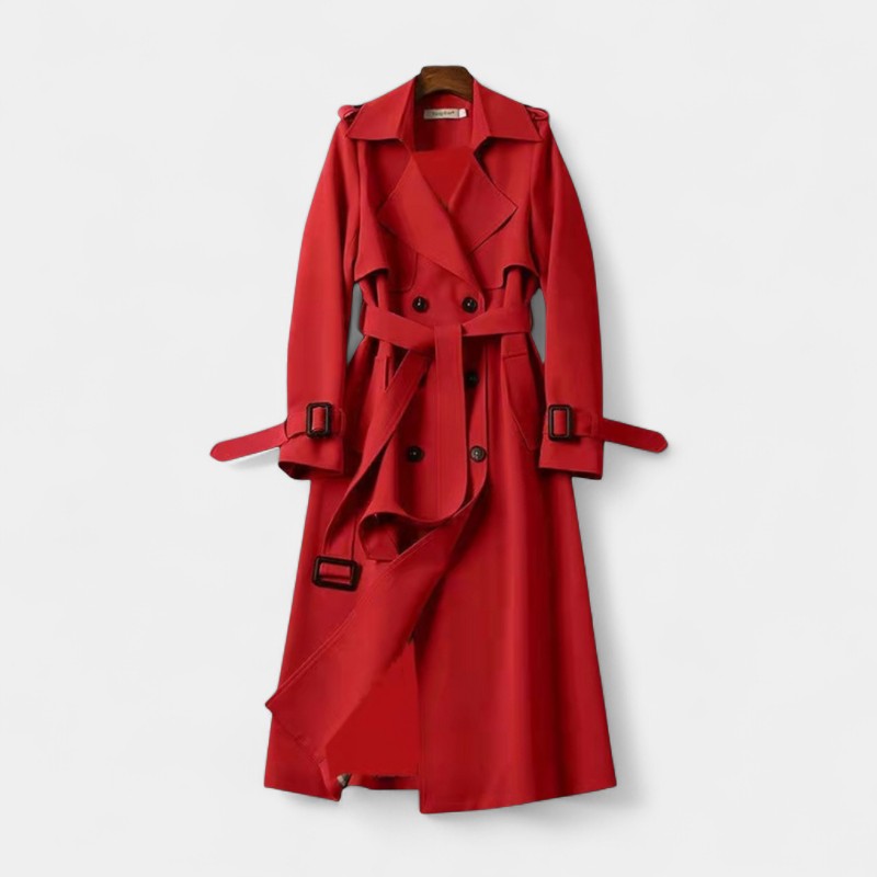 Women’s Trench Coat – Double Button Front, Belted Waist