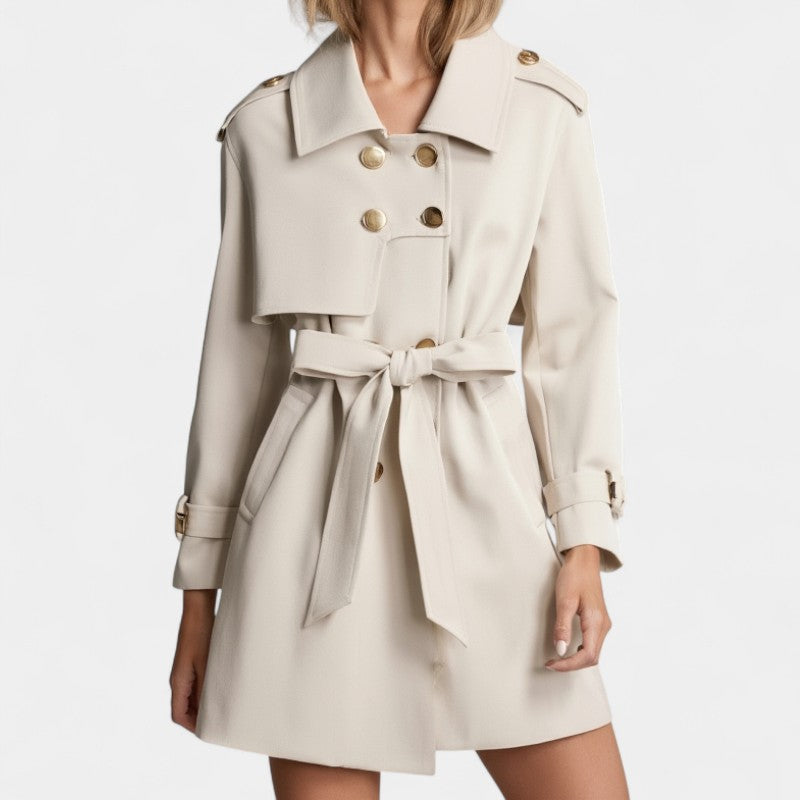 Women’s Trench Coat – Mid Length, Button Front, Belted Waist