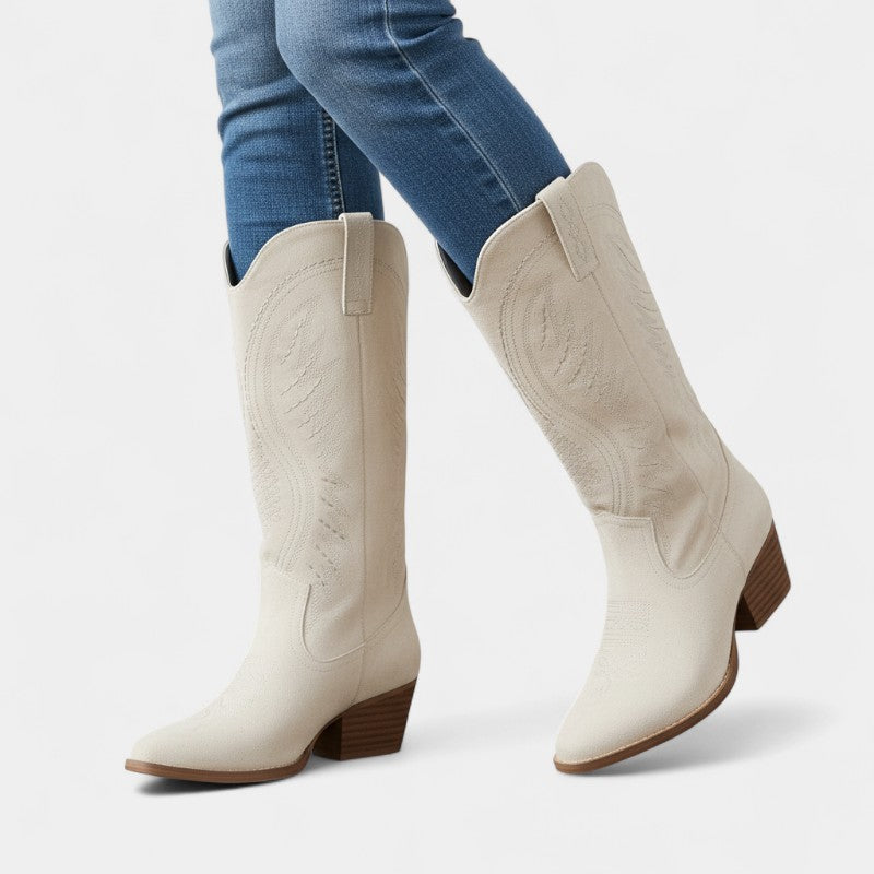 Women’s Western Boots – Block Heel, Textured Finish