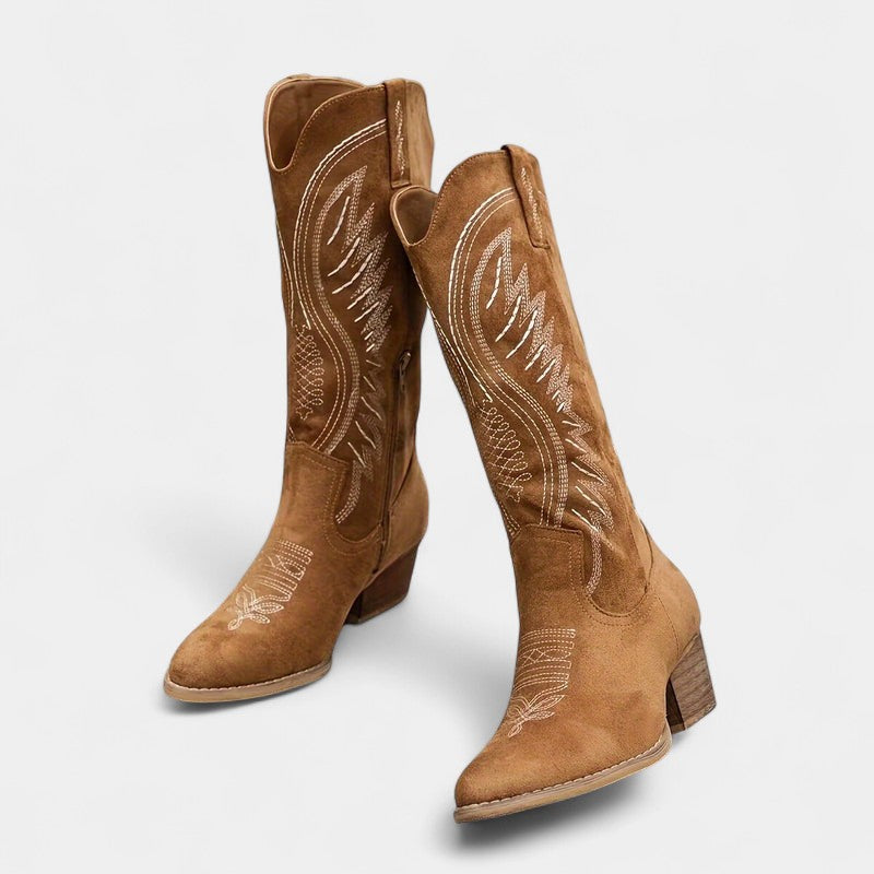 Women’s Western Boots – Block Heel, Textured Finish