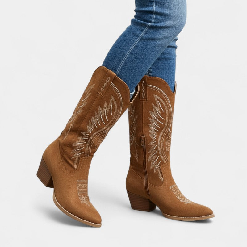 Women’s Western Boots – Block Heel, Textured Finish
