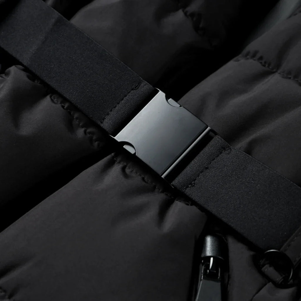 Women’s Puffer Jacket – Belted Waist, High Collar